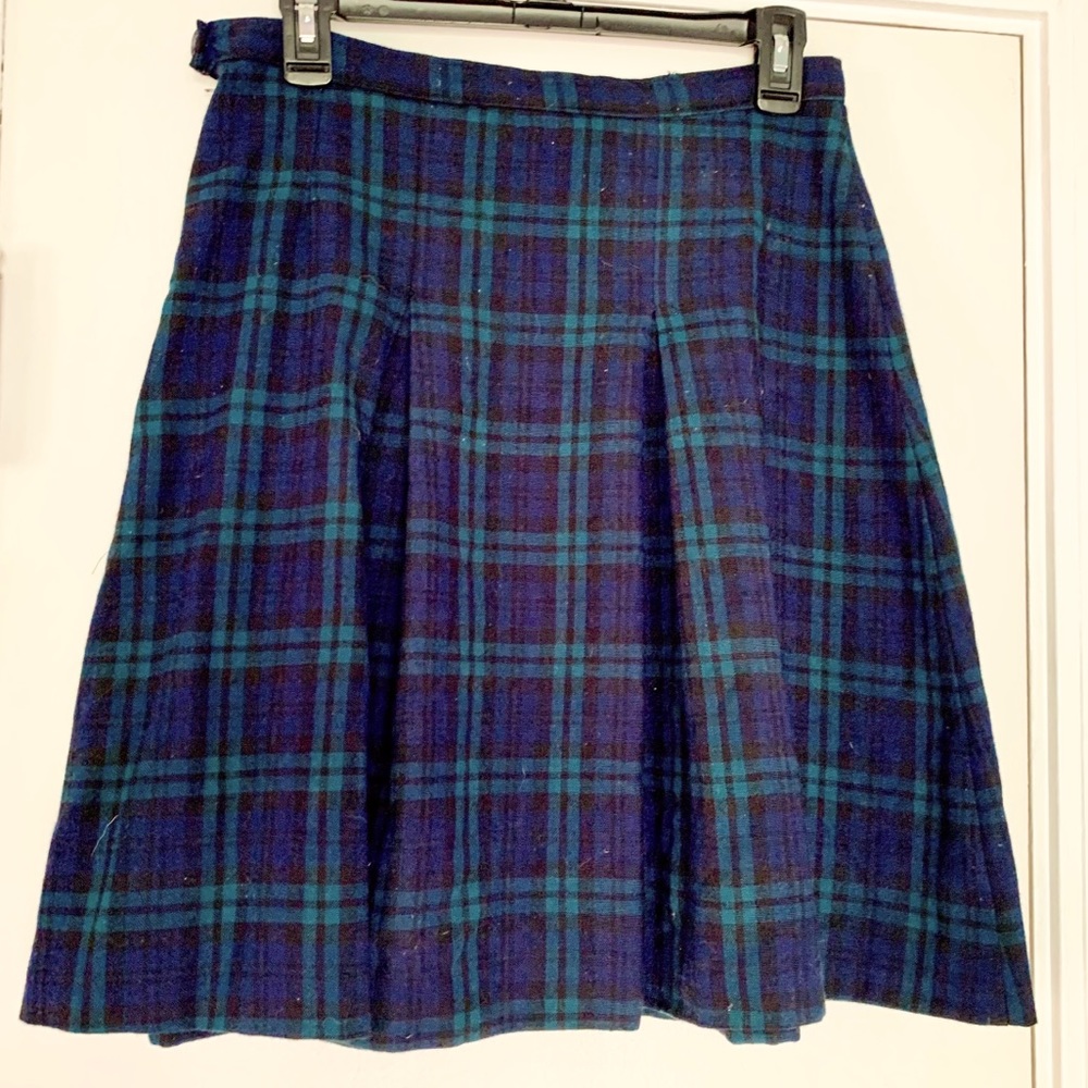 Vintage Catholic School Girl Uniform Skirt~ Pleated Blue/Green Plaid Sz. 10